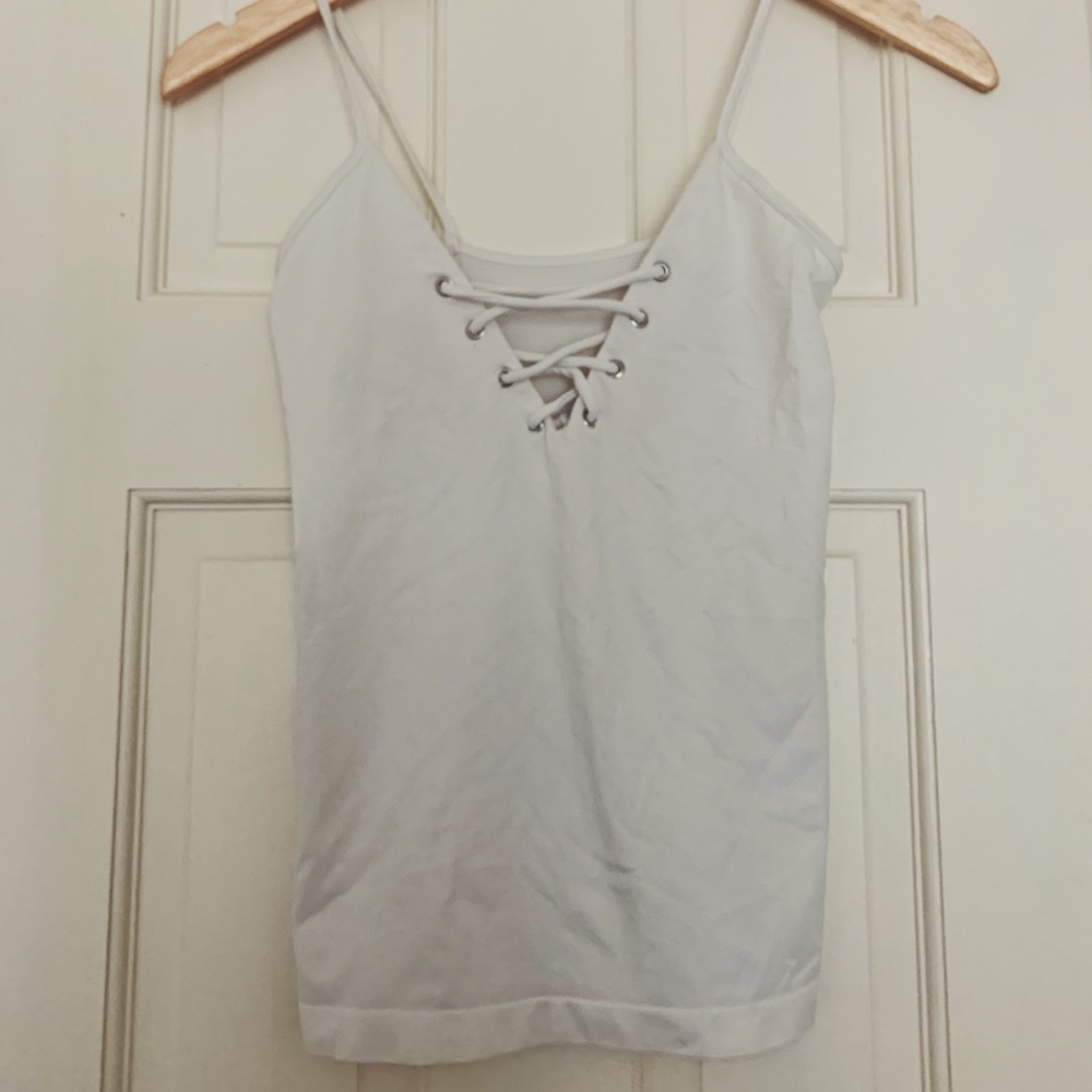 White lace up tank top